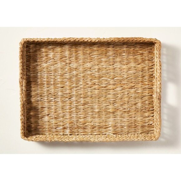 Hearth & Hand Natural Woven Rattan Structured Serving Tray w/ Handles 14" x 20" - Picture 2 of 9